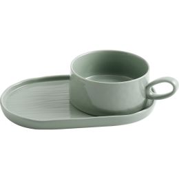 Breakfast Bowl Plate Set Cup And Saucer Salad With Handle Oatmeal Bowl Home Creative Tableware One Portion (Option: Cyan)
