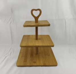 Bamboo Three-layer Cake Inventory Heart Snacks Wooden Tray Kitchen Tools (Option: Triply square)