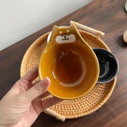 Cartoon Cat Bear Ceramic Plate Household Soy Vinegar Sauce Dipping Seasoning Dish (Option: Brown Chai Dog)