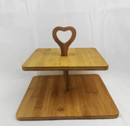 Bamboo Three-layer Cake Inventory Heart Snacks Wooden Tray Kitchen Tools (Option: Large two level square)