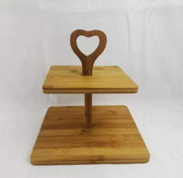 Bamboo Three-layer Cake Inventory Heart Snacks Wooden Tray Kitchen Tools (Option: Small square)